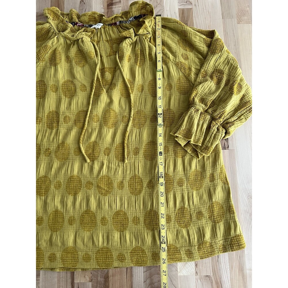 Umgee Women's 3/4 Sleeve Tunic Top Ruffle Textured Cotton Mustard Boho L - Picture 8 of 8